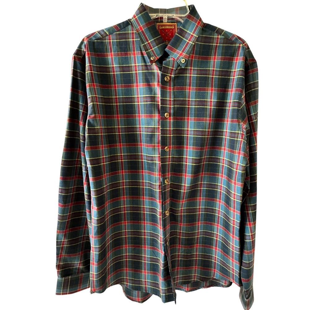 Kiel James Patrick Mens Indian Madras Plaid Button Down Shirt Blue Green Red M